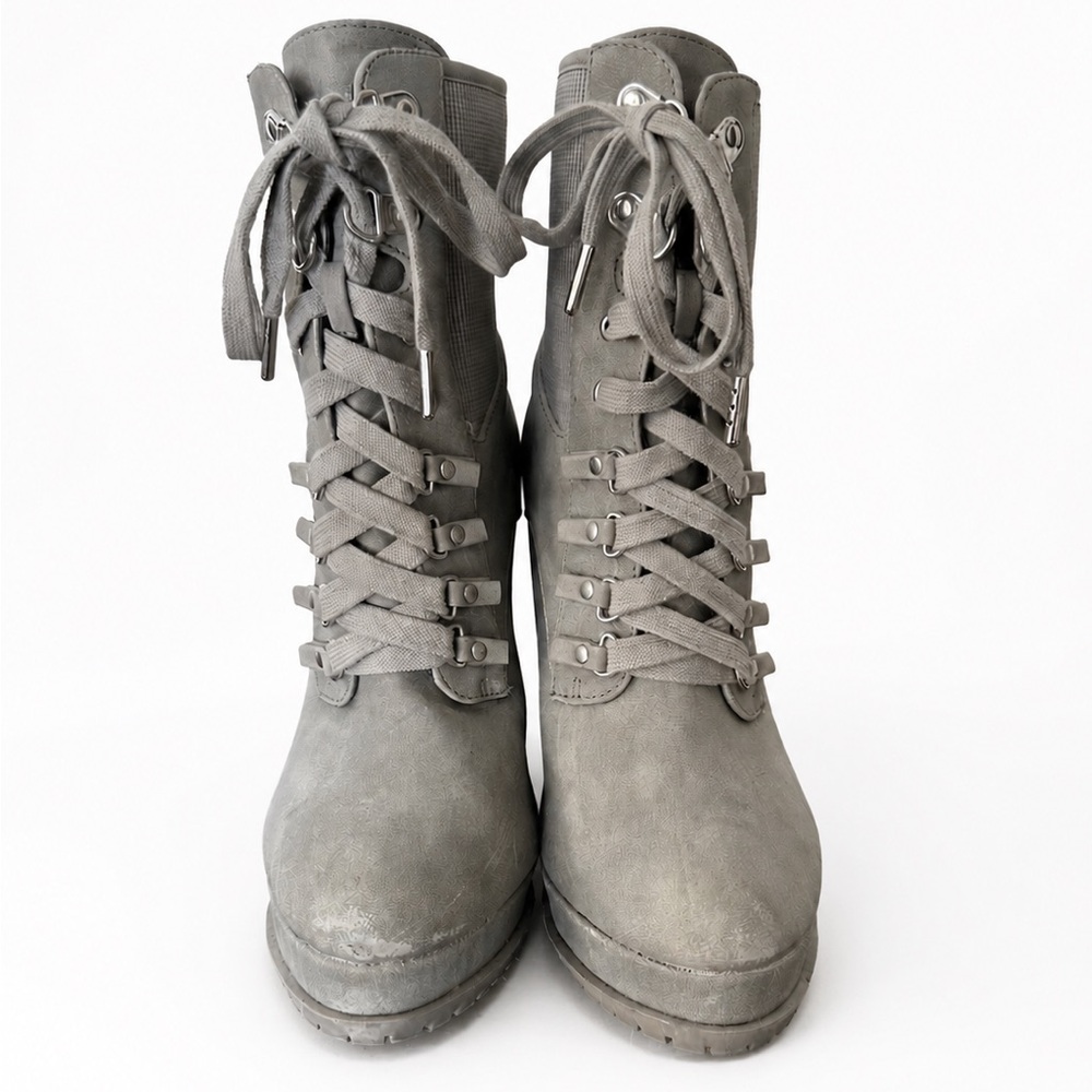 JustFab Gray Lace-Up Platform Heeled Ankle Boots Size 8